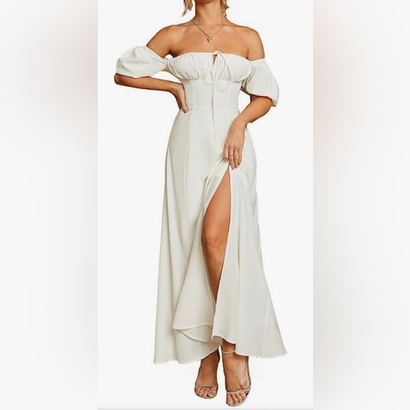 White Dress Maxi With Slit - Picture 3 of 4